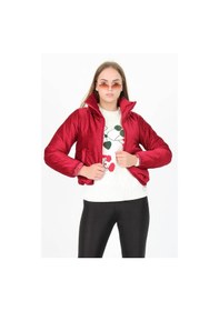 Resim Dip Moda Kadın Yüksek Yaka Cepli Kışlık Kadife Mont Dpnb7154 Bordo 