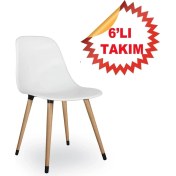 Resim Netaks Estelia Abant Sandalye Beyaz Ahşap Naturel Ayaklı 6’lı Takım 