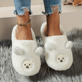Resim Kadınlar için Sevimli Ayı Yüz Peluş Terlikler - Yumuşak Nefes Alabilen Kumaş Ev İçinde Kullanım Ayakkabıları, Tüm Mevsimlerde Konfor & Kolay Bakım 
