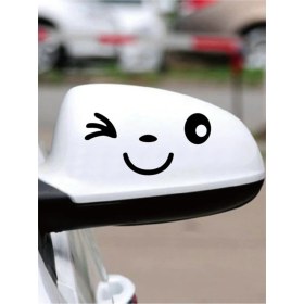 Resim Sevimli Gülen Ikonometre Oto Dikiz Aynası Özel Yeni Sticker Beyaz 15*14 cm 