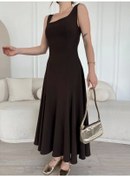 Resim Sırt Dekolteli Kolsuz Uzun Elbise - Kahverengi Kahverengi 