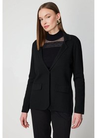 Resim On Fashion Kadın Düğmeli Ceket Yaka Triko Siyah Hırka 63926 Siyah 