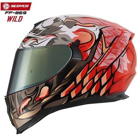 Resim Scoyco FF-869 Wild Sarı Camlı Güneş Vizörlü Kapalı Kask Beyaz - Gri - Turuncu 