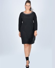 Resim Nidya Moda Büyük Beden Yarasa Kol Elbise-4001S Siyah 
