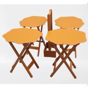 Resim Çanta Zigon Sehpa Yonca Dörtlü Model Ahşap Mdf Hardal Renk Uyumu El Yapımı 