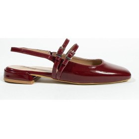 Resim Care Kadın Küt Burun Çift Kemer Detay Kısa Topuklu- Babet Bordo 