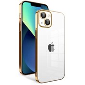 Resim CaseWorld Apple Iphone 13 Ile Uyumlu Kapak Lens Korumalı Arkası Şeffaf Sert Mika Kılıf - Gold 