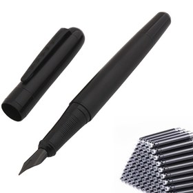 Resim Konforlu Tutuşlu Şık Siyah Metal Dolma Kalem - İş ve Kişisel Kullanım için Dayanıklı, Pürüzsüz Yazma Deneyimi - Yedek Uçlar Dahil - Ofis, Ev, Öğrenciler için Şık Tasarım 