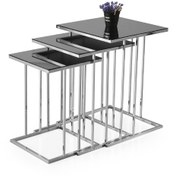 Resim Erezogulları Mobilya Elit C Zigon Sehpa 3'lü Metal Ayak Camlı 