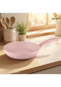 Resim 24 Cm Granit Tek Saplı Tava - Pembe Pembe 
