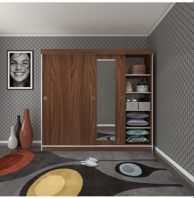 Resim Kenzlife Gardırop Sürgülü Kapaklı Kapılı 200 Papatya Cvz Aynalı Gardolap Dolap 