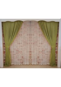 Resim Fıstık Yeşili Renk Fon Kadife Perde Çift Kanat 1/3 Sık Pileli Dikim V-19 Fıstık Yeşili 