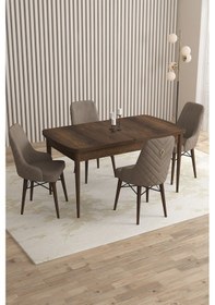 Resim Mazaka Serisi 80x132 Açılabilir Mdf Barok Ahşapdesen Masa Takımı 4 Krem Sandalye Cappucino 