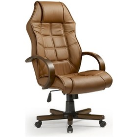 Resim Konfor Cila Bilgisayar - Ofis - Müdür - Büro - Makam Çalışma Koltuğu Taba Renk Ahşap Ayaklı Taba Kahve 