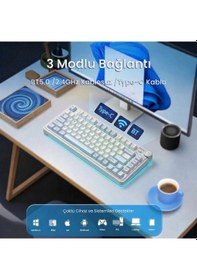 Resim Aula Au75 3 Modlu Rgb Hot Swap Mekanik Tkl Star Vector Switch Kablosuz Makrolu Klavye Buz Mavisi 