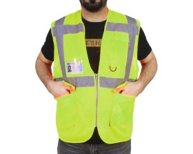 Resim Badem10 Mühendis Tipi Ikaz Yeleği Cepli Fosforlu Sarı Güvenlik Yelek 
