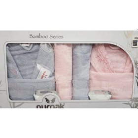 Resim Nurpak Bambu Aile Bornoz Seti Pudra Gri 