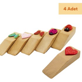 Resim Tayem Ahşap Kapı Stoperi, Kapı Tutucu, Kapı Altı Takozu, Kalp ve Uğur Böceği Kapı Durdurucu Stoper 4 Adet 