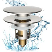 Resim Tüm Metal 2 1 Banyo Lavabo Durdurucu, Evrensel Pop Up Drenaj Süzgeci, Pirinç Mermi Çekirdek İtme Tipi 