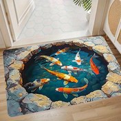 Resim 1 adet, koi balıklarının yerde bir açıklıkta yüzdüğünü gösteren stil resim. Banyo paspasları ev dekorasyonu ve yemek odası için baskı azaltıcı Yeni Yıl Hediyesi 