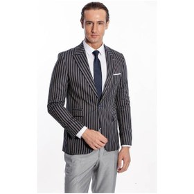 Resim Wessi Çizgili Koyu Slim Fit Lacivert Erkek Ceket Siyah 