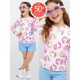 Resim Denokids Uv Korumalı Kız Çocuk Mayo T-Shirt Uvp+50 Faktör Koruma Uzun Kollu Unicorn 