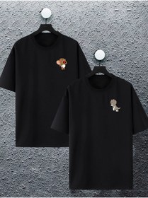 Resim macklin Unisex Kadın Erkek Bebek Tom Ve Jerry Baskılı Sevgili Çift Kombini Tasarım Oversize T-shirt 2'li Set 