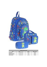 Resim Kaukko Kids Kız Çocuklara Özel Mavi Yeşil - 3d Dinazor Detaylı Üçlü Okul Çantası Seti Mavi - Yeşil 