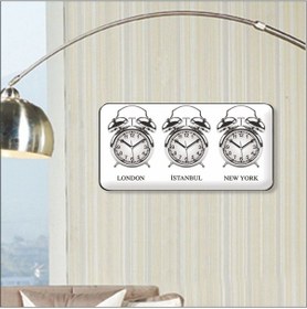 Resim Çoklu Saat Resepsiyon Karşılama Otel Ofis 3Lü Dünya Saati Bej - Metal 