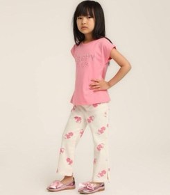 Resim Escabel Kız Çocuk Pamuklu Happy Pul İşlemeli Tshirt-15637 Pembe 