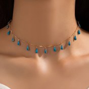 Resim 1 adet Boho Tarzı Alaşım Damlama Yağı Geometrik Su Damlası Püskül Kolye Tek Katmanlı Çok Yönlü Kolye Kavite Zinciri 