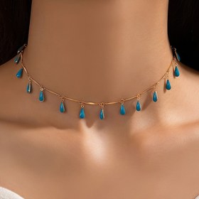 Resim 1 adet Boho Tarzı Alaşım Damlama Yağı Geometrik Su Damlası Püskül Kolye Tek Katmanlı Çok Yönlü Kolye Kavite Zinciri 