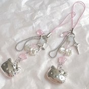 Resim 1pc Sanrio Hello Kitty Keychain, Cute Cartoon Kitty Cat Phone Charm, Creative DIY Bag Accessory, Perfect Birthday Gift for Friends, No Gemstone, Durable Material 