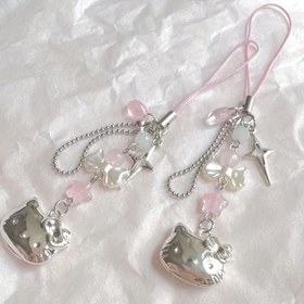 Resim 1pc Sanrio Hello Kitty Keychain, Cute Cartoon Kitty Cat Phone Charm, Creative DIY Bag Accessory, Perfect Birthday Gift for Friends, No Gemstone, Durable Material 