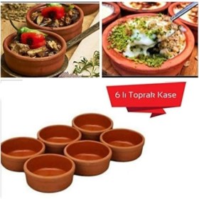 Resim 6'lı Toprak Güveç ve Sütlaç Kabı Seti, Kahverengi, Dayanıklı ve Şık Tasarım 