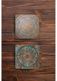 Resim Taş Bardak Altlığı Lotus, Yaşam Çiçeği Baskılı 2'li Set Stone Coasters Çok Renkli 