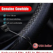 Resim Shineyee "15 İnç Otomobil Direksiyon Kılıfı - Gerçek Deri, Kaymayı Önleyici, Siyah" 