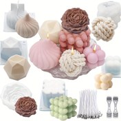 Resim 6 Adet Kendin Yap Mum Yapımı Seti] 6 adet silikon mum kalıbı, içerir 50 fitil, 2 fitil tutucu, iplik top kabarcık mum kalıbı, gül silikon kalıp, kendin yap aromaterapi mum yapım 