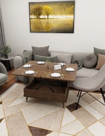 Resim Kolexonline Desensiz 3 Kademeli Akıllı Sihirli Sehpa Ceviz Renk 