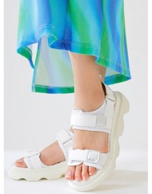 Resim Tale Beyaz Tek Bantlı Cırt Cırt Detaylı Sandalet 001 