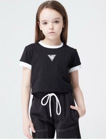 Resim Zekids Kız Çocuk Pamuklu Sıfır Yaka Crop T-shirt-13935 Siyah 