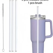 Resim 3 adet yeniden kullanılabilir şeffaf pipet + 1 adet temizleme fırçası seti - 20/30/40 oz paslanmaz çelik rulo alternatifi, seyahat için olmazsa olmaz bardak aksesuarı (Pipet uzunluğu 30 cm, kesilebilir) 