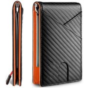 Resim Novahub Erkek Cüzdanı: Karbon Fiber İş Cüzdanı, Turuncu, Dolar Klipsi, Yüksek Kalite, Dayanıklı 
