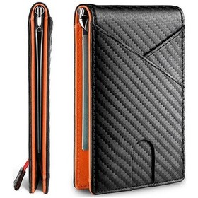 Resim Novahub Erkek Cüzdanı: Karbon Fiber İş Cüzdanı, Turuncu, Dolar Klipsi, Yüksek Kalite, Dayanıklı 