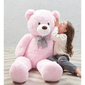 Resim Larskas 160 cm Papyonlu Peluş Ayı-Dev Boy-Sevgiliye Özel Hediye - Yerli (Pembe) 