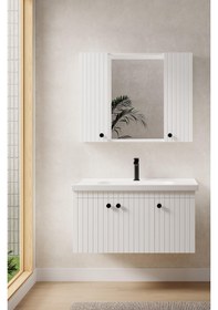 Resim Denko Bodur 100 Cm Mdf Beyaz Banyo Dolabı Takımı Beyaz 