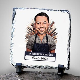 Resim Karikatürlü En İyi Erkek Kuaför Dekoratif Taş 