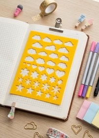 Resim Karmelom Studio Bullet Journal Şekilli Çizim Şablon Cetvel - Bulut, Kalp ve Çiçek Desenli Çizim Aracı 
