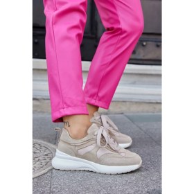 Resim Nilufarr Roma Bej Süet Hakiki Deri Kadın Sneaker 