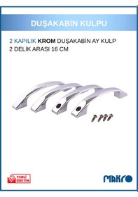 Resim Duşakabin Cam Kapı Ay Kulp 4 Adet Duşakabin Kolu Krom Krom Parlak 